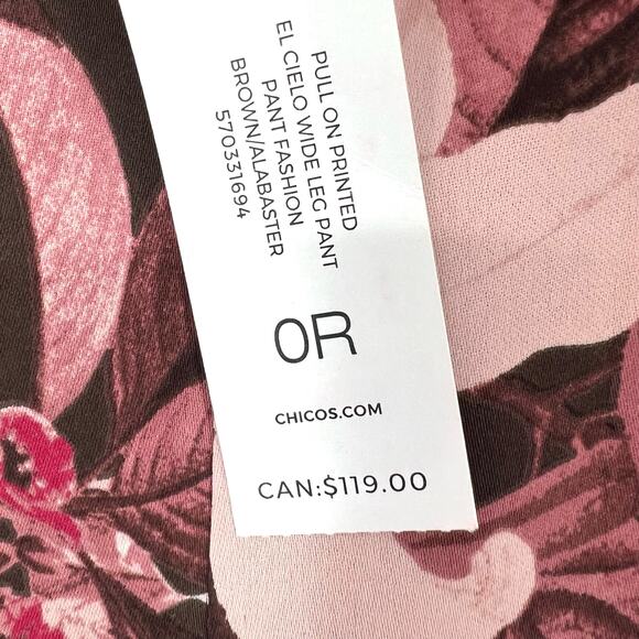 NEW NWT Chicos Sz 0R 0 Regular US 4 Pink Brown Floral Tropical Pull on Pants - Picture 6 of 9